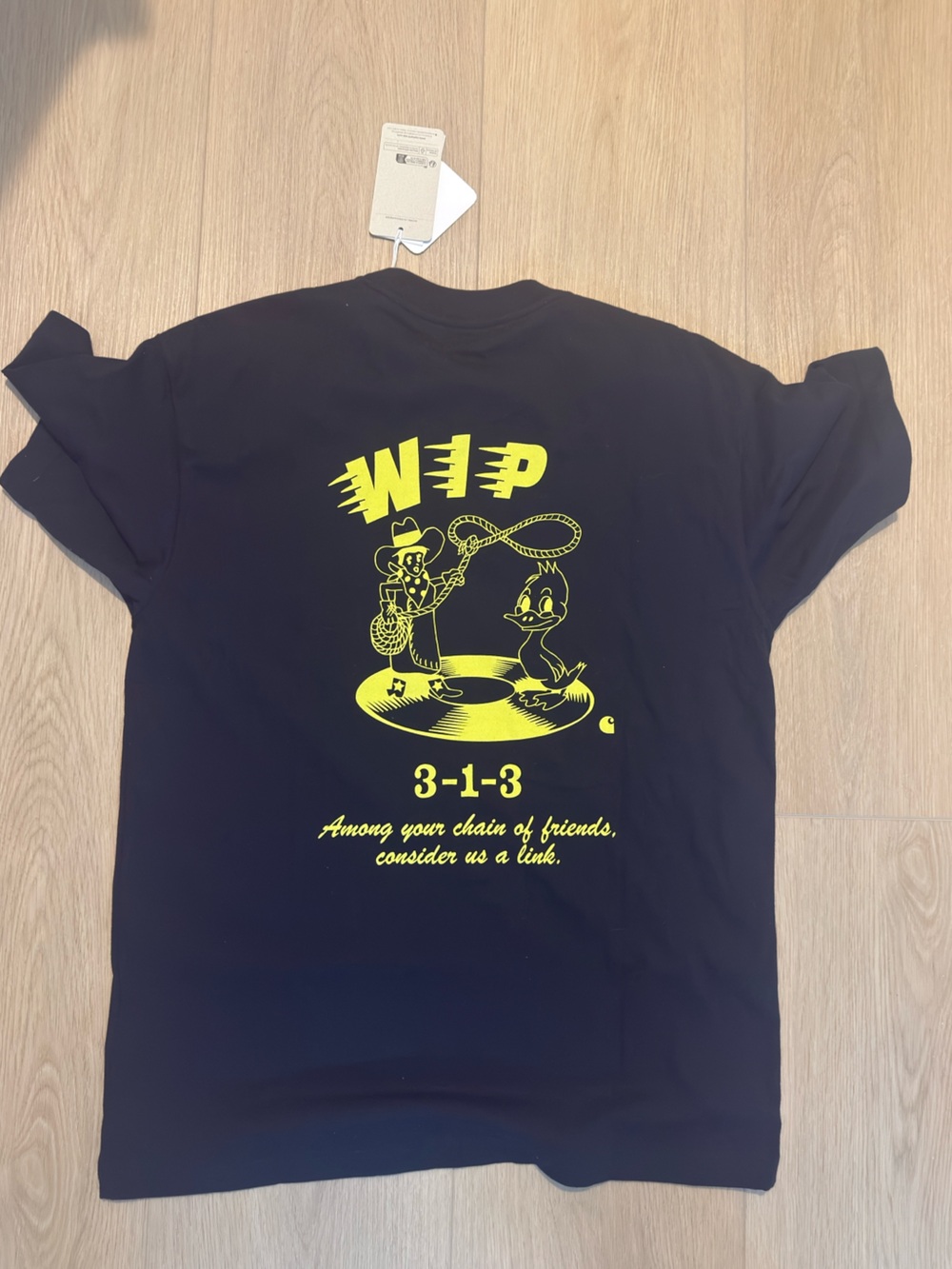 Carhartt WIP Black Short Sleeve Tee with Neon Yellow Back Graphic